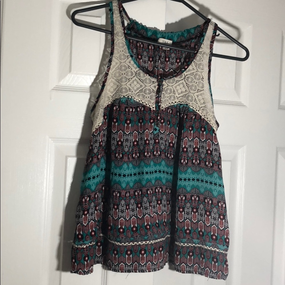 Black/Cream/Red/Teal Tribal Pattern Tank Top (S)
